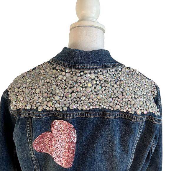 Old Navy Jean Jacket Custom Embellished Size XXL Heavy Beading Applique - Picture 6 of 9
